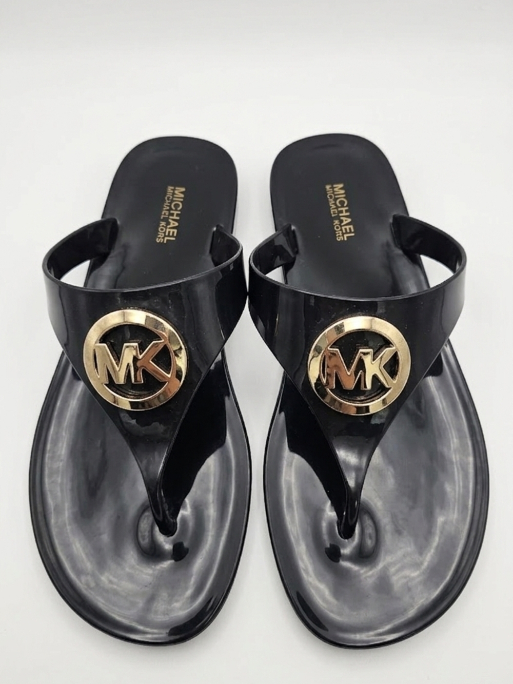 Michael Kors Black Jelly MK Logo Thong Sandals /Size 7M